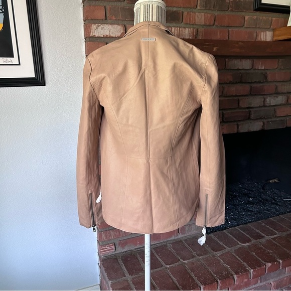 NWOT Soia & Kyo Cascading Open Front Lambskin Leather Jacket in Tan Sz XXS - Picture 6 of 13